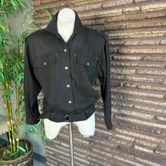 Carole Little Military Cropped Jacket Brown Cotton Twill Buttons and Belt Size 6 - Picture 13 of 13